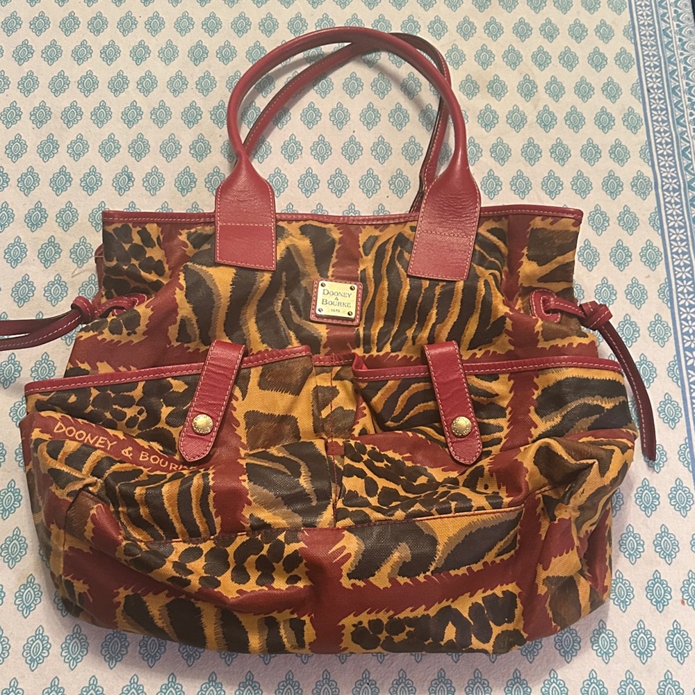 Dooney & Bourke Animal Print Tote in Red and Brown